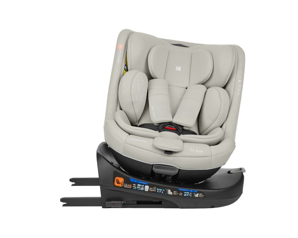 KikkaBoo Scaun auto cu isofix I-Round I-SIZE Light Grey 40-150 cmomologat R129sezut rotativ4 pozitii de inclinare a spataruluitetiera reglabila in 5 pozitiiperna moalehusa detasabilatetiera cu spuma cu memorie