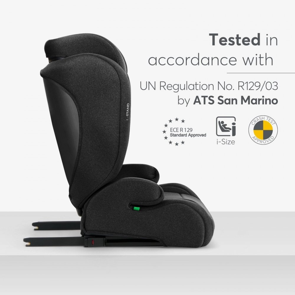 KikkaBoo Scaun auto cu isofix i-Stand Black 100-150 cmcertificare I-Size tetiera reglabila in 13 pozitii tetiera cu spuma de memoriehusa detasabila