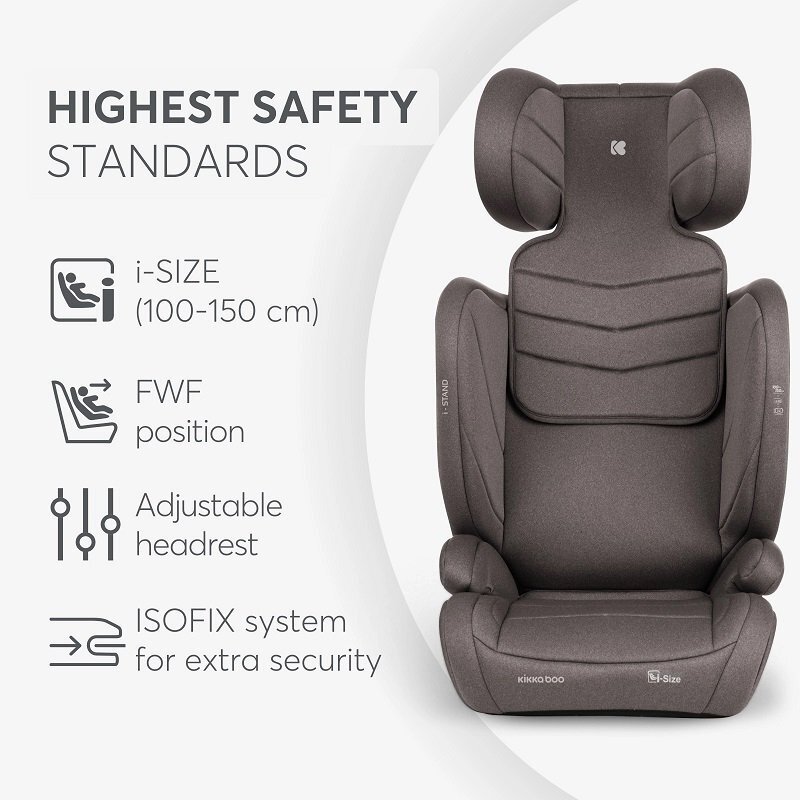 KikkaBoo Scaun auto cu isofix i-Stand Brown 100-150 cmcertificare I-Size tetiera reglabila in 13 pozitii tetiera cu spuma de memoriehusa detasabila