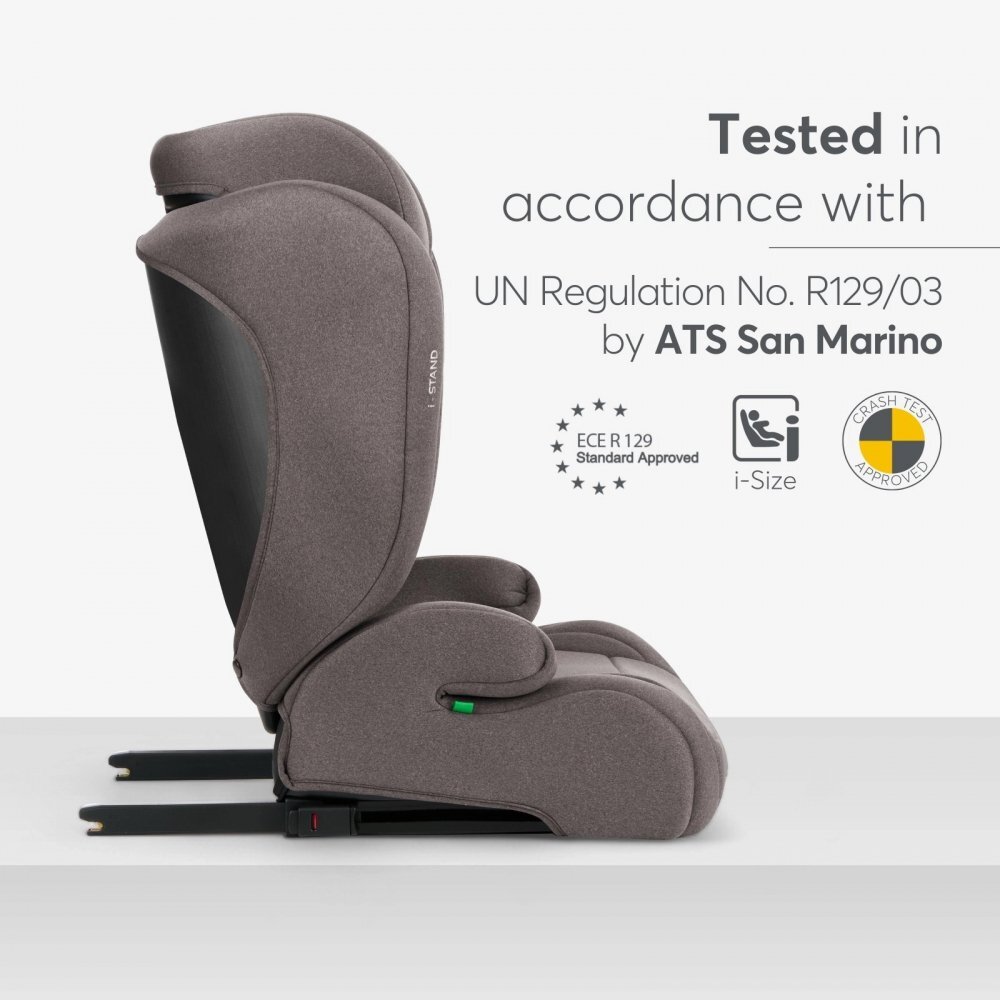 KikkaBoo Scaun auto cu isofix i-Stand Brown 100-150 cmcertificare I-Size tetiera reglabila in 13 pozitii tetiera cu spuma de memoriehusa detasabila