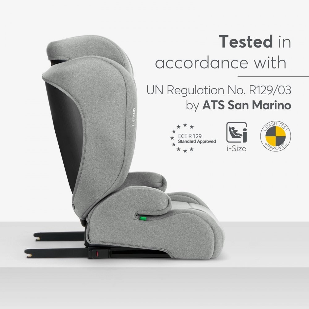 KikkaBoo Scaun auto cu isofix i-Stand Light Grey 100-150 cmcertificare I-Size tetiera reglabila in 13 pozitii tetiera cu spuma de memoriehusa detasabila