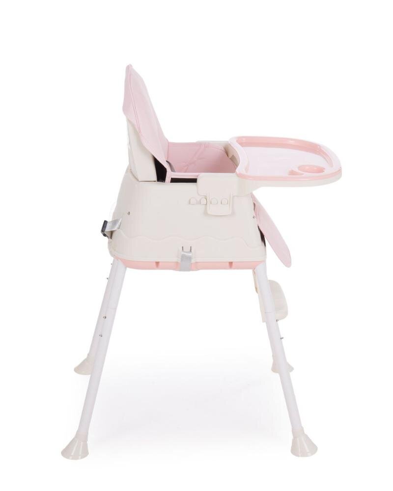 KikkaBoo Scaun de masa 3in1 Creamy Pink transformabil in inaltatorcadru metalicsuport picioare husa lavabilatavita dubla reglabilacentura de siguranta