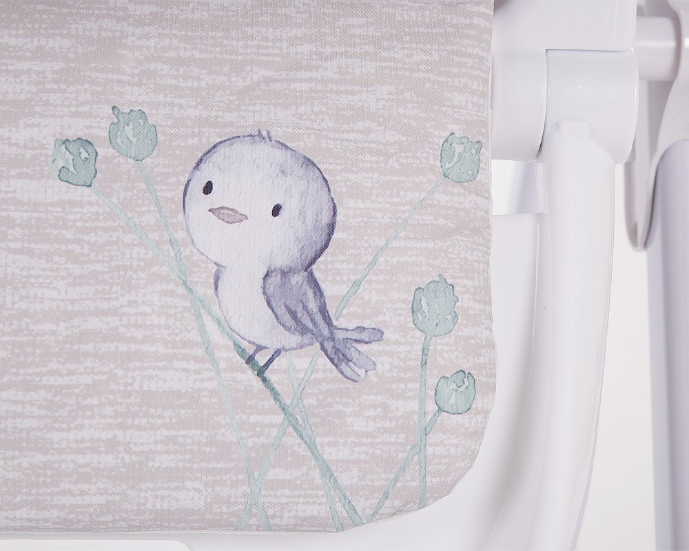 KikkaBoo Scaun de masa pentru copii Sweet Nature Beige Bird cu inaltime reglabila pliabil spatar reglabil rotihusa impermeabila detasabila suport picioare reglabil tavita dublacenturi de sigurantasistem siguranta antialunecare