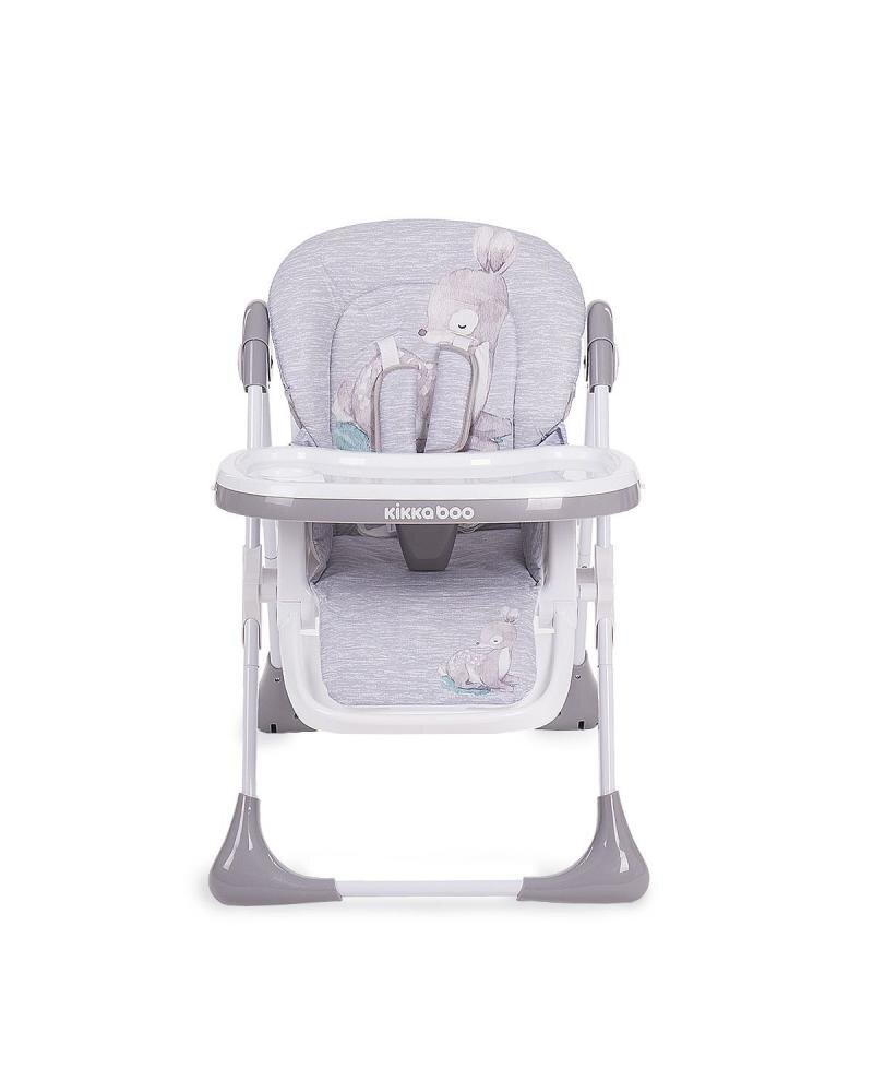 KikkaBoo Scaun de masa pentru copii Sweet Nature Grey Deer cu inaltime reglabila pliabil spatar reglabil roti husa impermeabila detasabila suport picioare reglabil tavita dublacenturi de sigurantasistem siguranta antialunecare