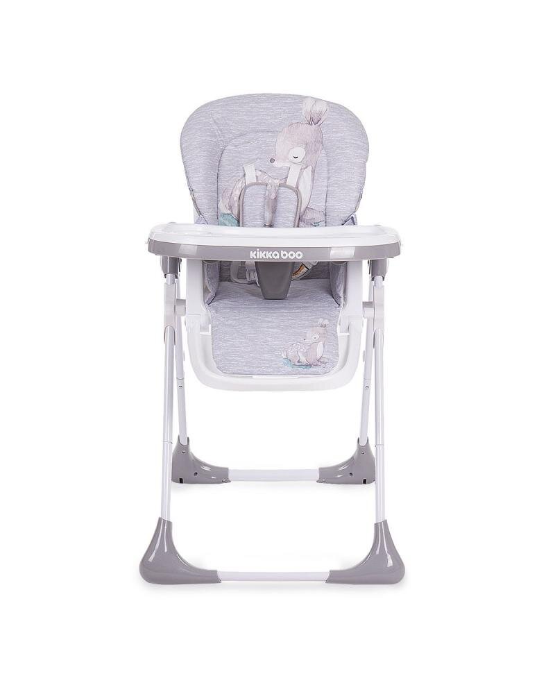 KikkaBoo Scaun de masa pentru copii Sweet Nature Grey Deer cu inaltime reglabila pliabil spatar reglabil roti husa impermeabila detasabila suport picioare reglabil tavita dublacenturi de sigurantasistem siguranta antialunecare