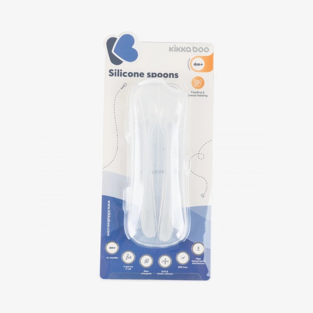 KikkaBoo Set 2 lingurite din silicon pentru copii Blue in cutiuta depozitareRecomandata de la 4 luniFara BPATextura extrem de moale