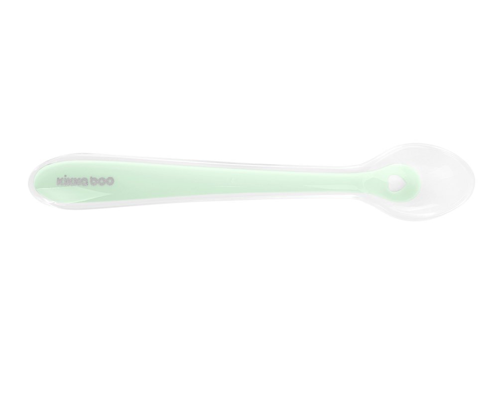 KikkaBoo Set 2 lingurite din silicon pentru copii Mint in cutiuta depozitareRecomandata de la 4 luniFara BPATextura extrem de moale