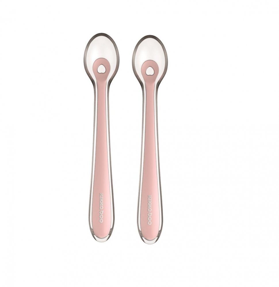 KikkaBoo Set 2 lingurite din silicon pentru copii Pink in cutiuta depozitareRecomandata de la 4 luniFara BPATextura extrem de moale