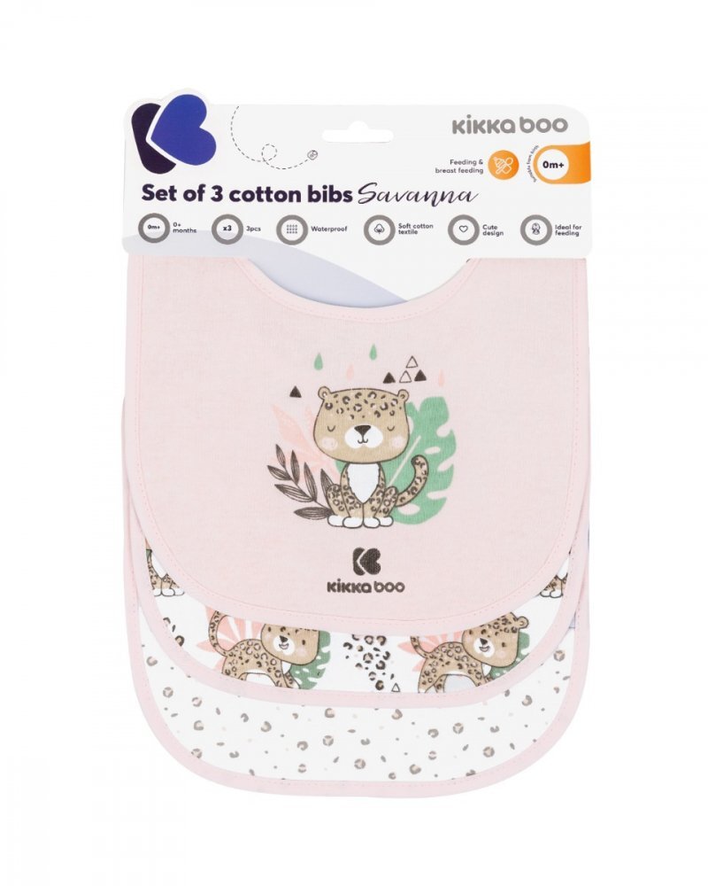 KikkaBoo Set 3 bavete cu inchidere cu velcro Savanna Pink