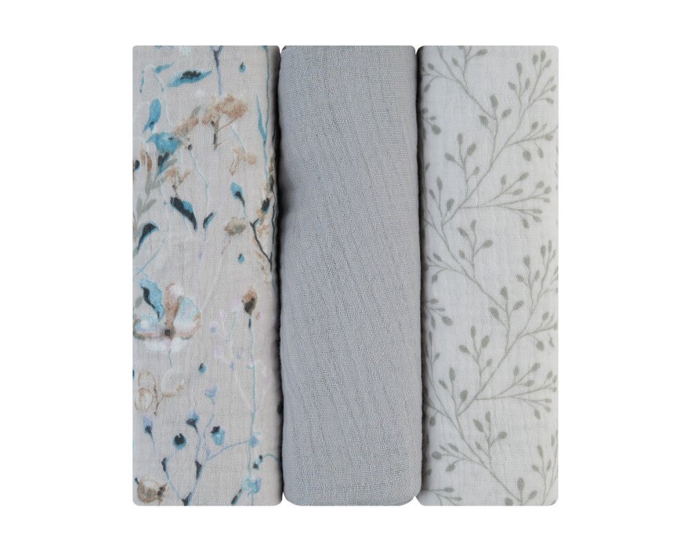 KikkaBoo Set 3 scutece din muselina 75x75 cm Dreamy Fields Grey