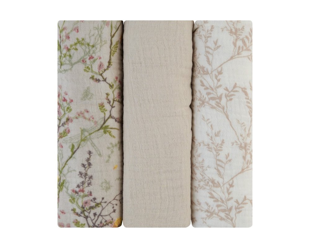 KikkaBoo Set 3 scutece din muselina 75x75 cm Secret Garden Beige