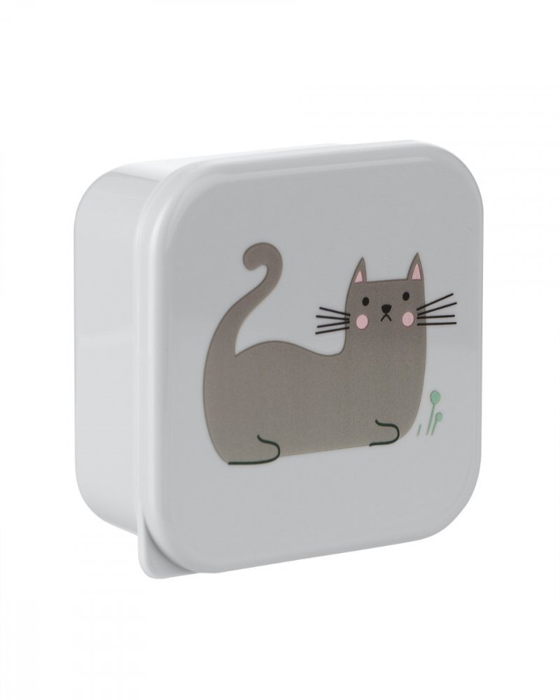KikkaBoo Set 4 cutii pentru pranz Kitty Cat Grey