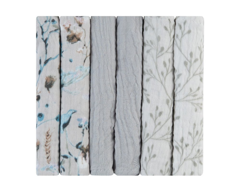 KikkaBoo Set 6 mini prosopele Dreamy Fields Grey 30x30 cm din muselinatesatura naturala respirabila din bumbacutilizare multiplaimprimeu vesel