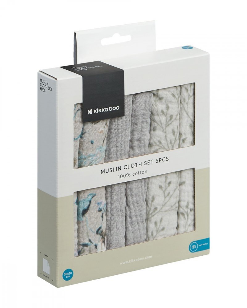 KikkaBoo Set 6 mini prosopele Dreamy Fields Grey 30x30 cm din muselinatesatura naturala respirabila din bumbacutilizare multiplaimprimeu vesel