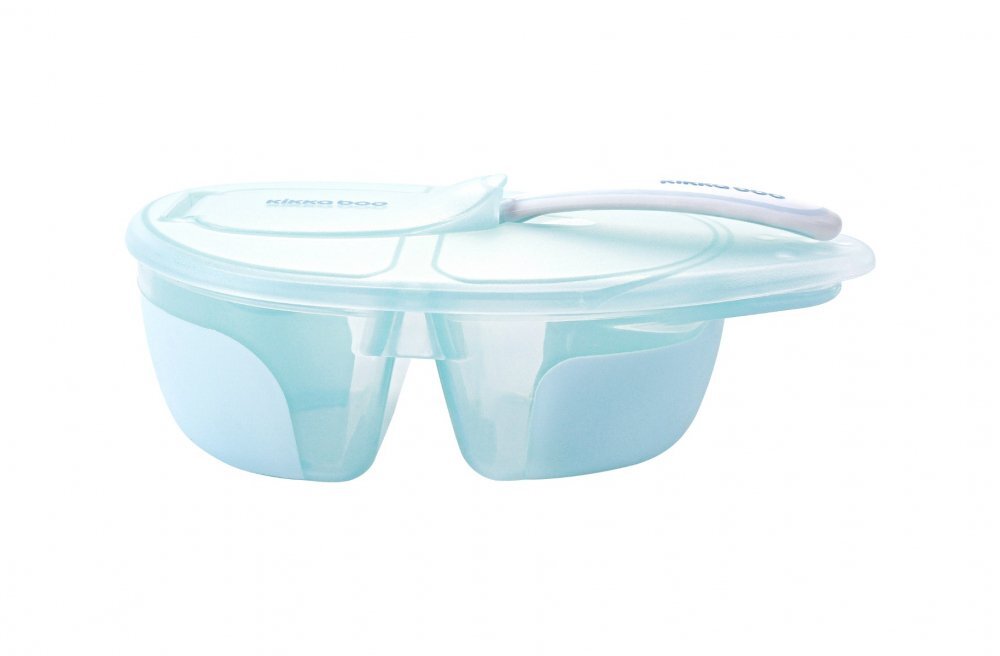 KikkaBoo Set castron compartimentat si lingurita Tasty Blue capac inclus capacitate 150120 ml
