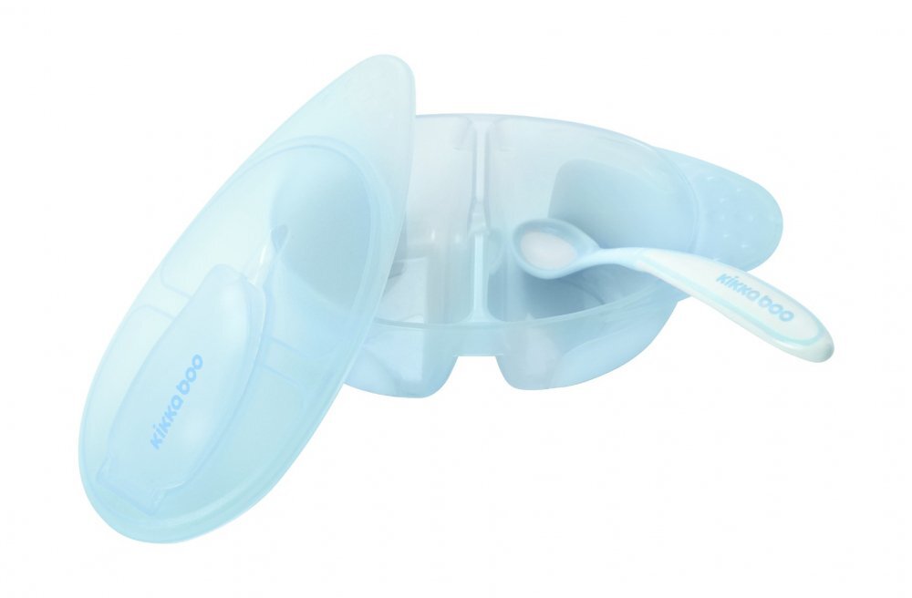 KikkaBoo Set castron compartimentat si lingurita Tasty Blue capac inclus capacitate 150120 ml
