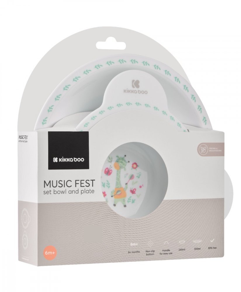 KikkaBoo Set castron si farfurie cu ventuza Music Festmanere pentru apucare usoarabaza antiderapantafara bpacapacitate castron 240 ml