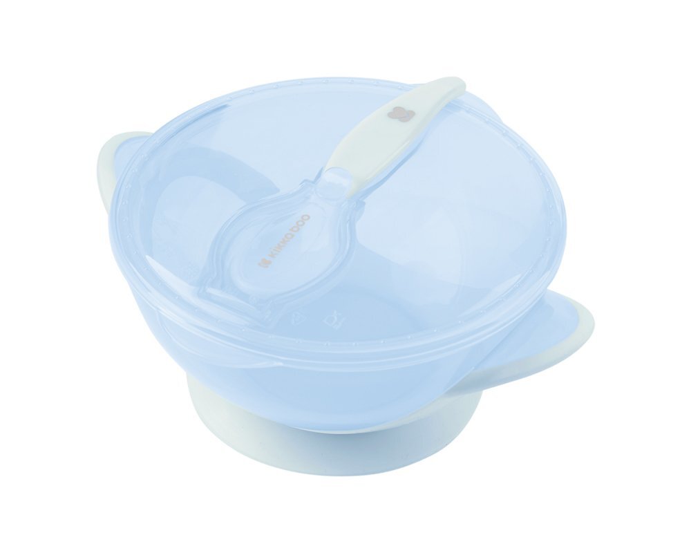 KikkaBoo Set castronel cu ventuza capac si lingurita Feedy Blue