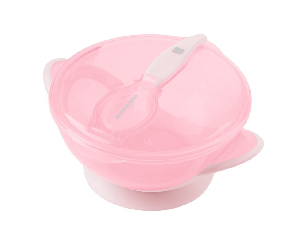KikkaBoo Set castronel cu ventuza capac si lingurita Feedy Pink