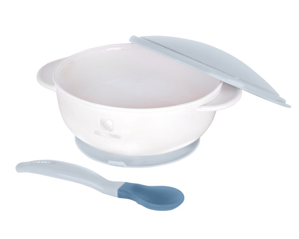 KikkaBoo Set castronel cu ventuza si lingurita cu senzor de temperatura Bluerecomandat pentru copii peste 4 lunicapacitate 250mlfara bpa