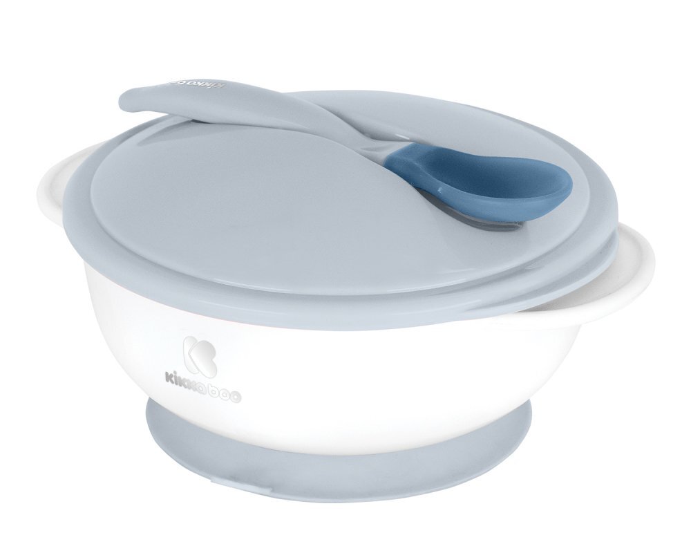 KikkaBoo Set castronel cu ventuza si lingurita cu senzor de temperatura Bluerecomandat pentru copii peste 4 lunicapacitate 250mlfara bpa