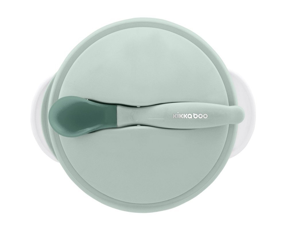 KikkaBoo Set castronel cu ventuza si lingurita cu senzor de temperatura Mintrecomandat pentru copii peste 4 lunicapacitate 250mlfara bpa