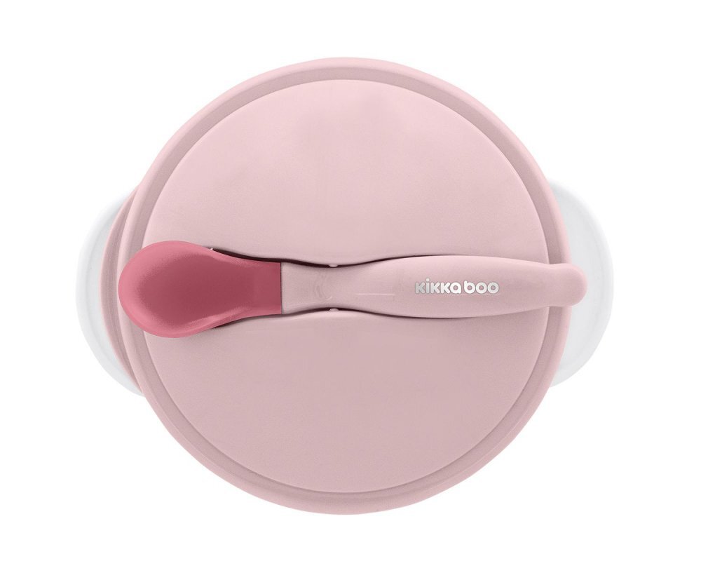 KikkaBoo Set castronel cu ventuza si lingurita cu senzor de temperatura Pinkrecomandat pentru copii peste 4 lunicapacitate 250mlfara bpa