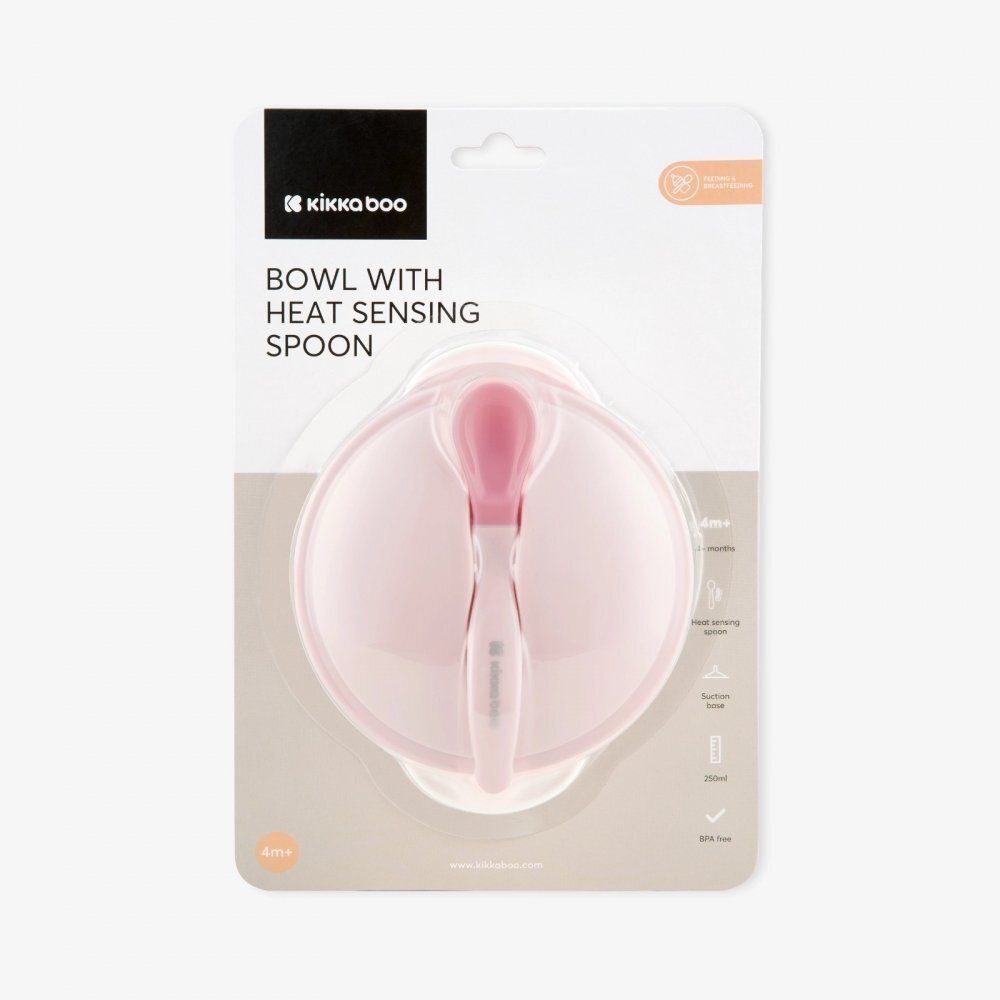 KikkaBoo Set castronel cu ventuza si lingurita cu senzor de temperatura Pinkrecomandat pentru copii peste 4 lunicapacitate 250mlfara bpa