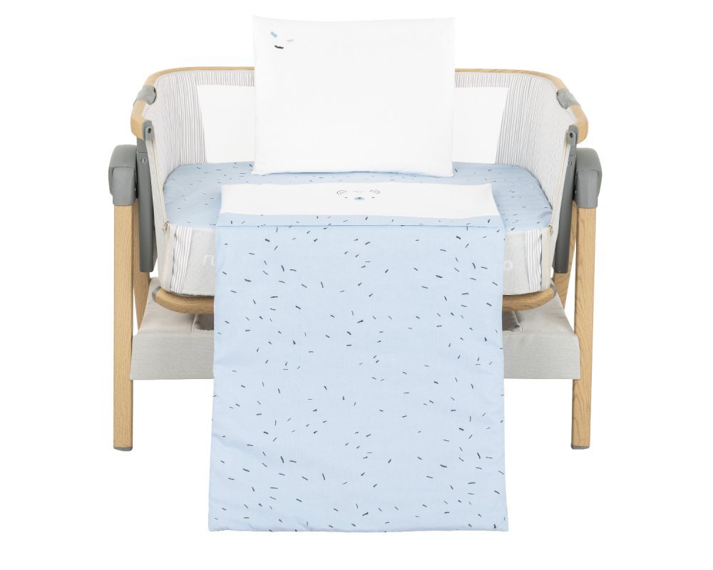 KikkaBoo Set lenjerie patut 5piese cu broderie Mini Cot Bear with me Blue 80x50 cm