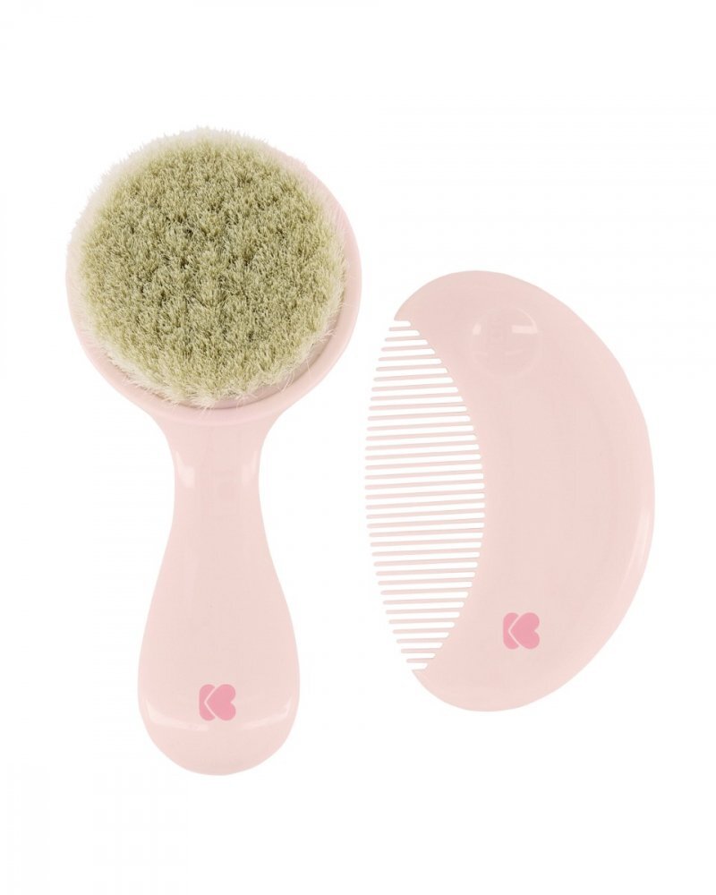 KikkaBoo Set perie si pieptan pentru bebelusi Savanna Roz cu peri naturaliFara BPAPotrivit de la 0 luniPieptan cu dintii rotunjiti