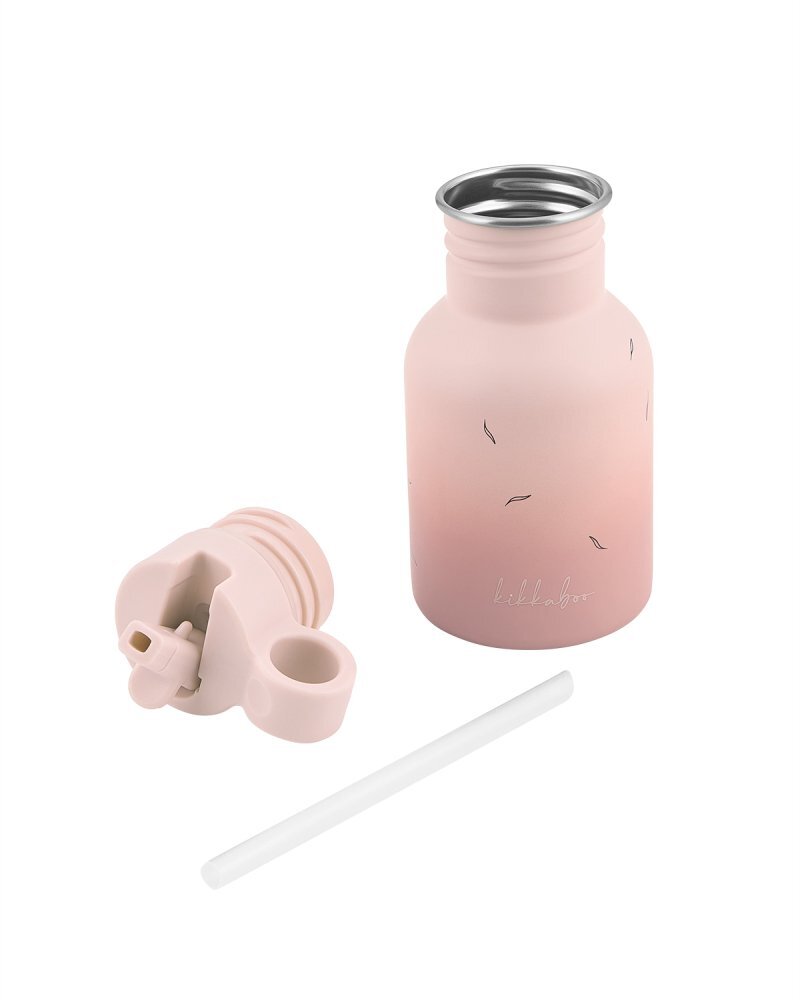 KikkaBoo Sticla din otel inoxidabil cu pai retractabil pentru copii Flora Blush capacitate 350ml fara BPA protectie anti-scurgere