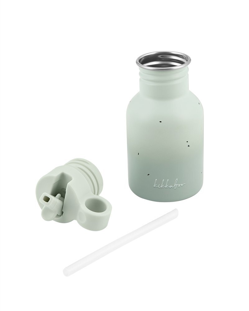 KikkaBoo Sticla din otel inoxidabil cu pai retractabil pentru copii Flora Sage capacitate 350ml fara BPA protectie anti-scurgere