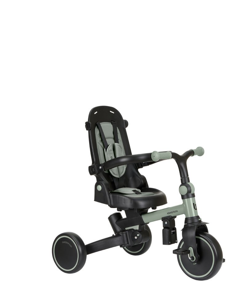 KikkaBoo Tricicleta 8in1 pentru copii Aluma Greende la 12 lunicadru din aluminiusezut rotativspatar reglabilmaner parental reglabilcopertina reglabiladetasabilacentura de siguranta