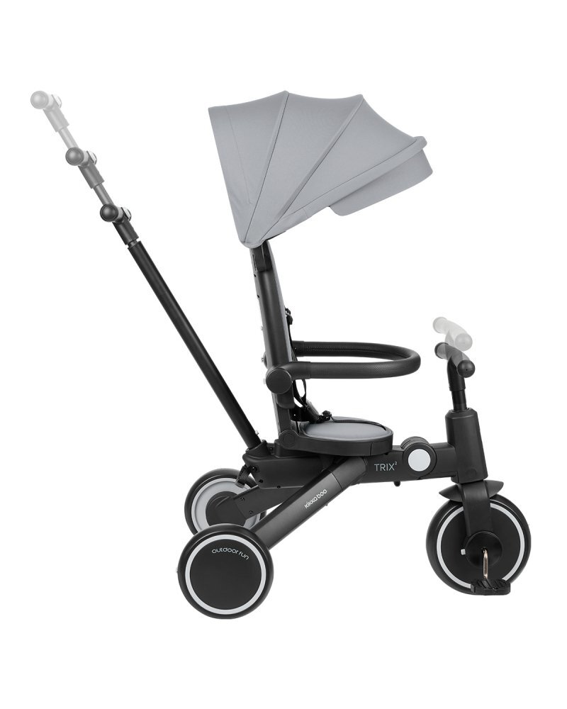 KikkaBoo Tricicleta 8in1 pentru copii Trix 2 Gri ultrapliabilade la 10 luni la 22kgcadru din aluminiusezut rotativspatar reglabilmaner parental reglabilcopertina reglabiladetasabilacentura de siguranta