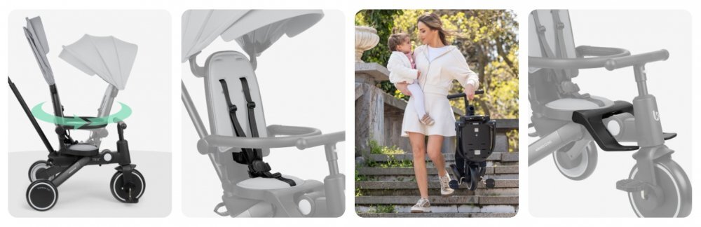 KikkaBoo Tricicleta 8in1 pentru copii Trix 2 Mint ultrapliabilade la 10 luni la 22kgcadru din aluminiusezut rotativspatar reglabilmaner parental reglabilcopertina reglabiladetasabilacentura de siguranta