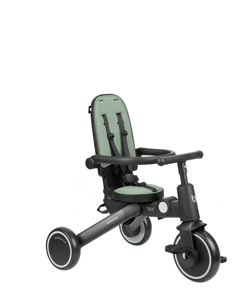 KikkaBoo Tricicleta 8in1 pentru copii Trix 2 Mint ultrapliabilade la 10 luni la 22kgcadru din aluminiusezut rotativspatar reglabilmaner parental reglabilcopertina reglabiladetasabilacentura de siguranta