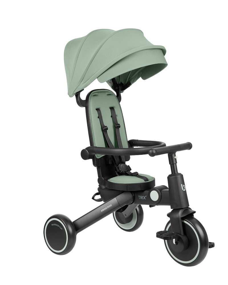 KikkaBoo Tricicleta 8in1 pentru copii Trix 2 Mint ultrapliabilade la 10 luni la 22kgcadru din aluminiusezut rotativspatar reglabilmaner parental reglabilcopertina reglabiladetasabilacentura de siguranta