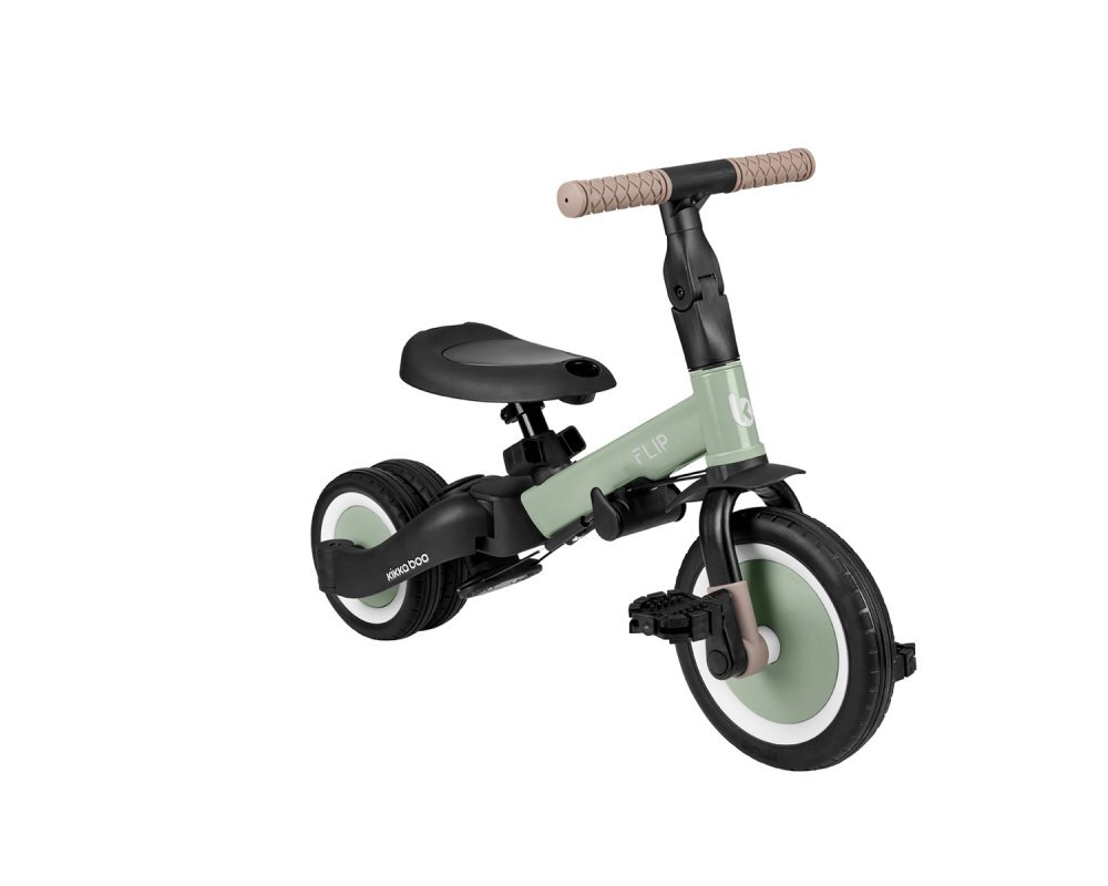 KikkaBoo Tricicleta pentru copii Flip Army Green multifunctionala transformabila 5 in 1 cu scaun reglabil bara de protectie detasabila potrivita de la 1 an la 5 ani