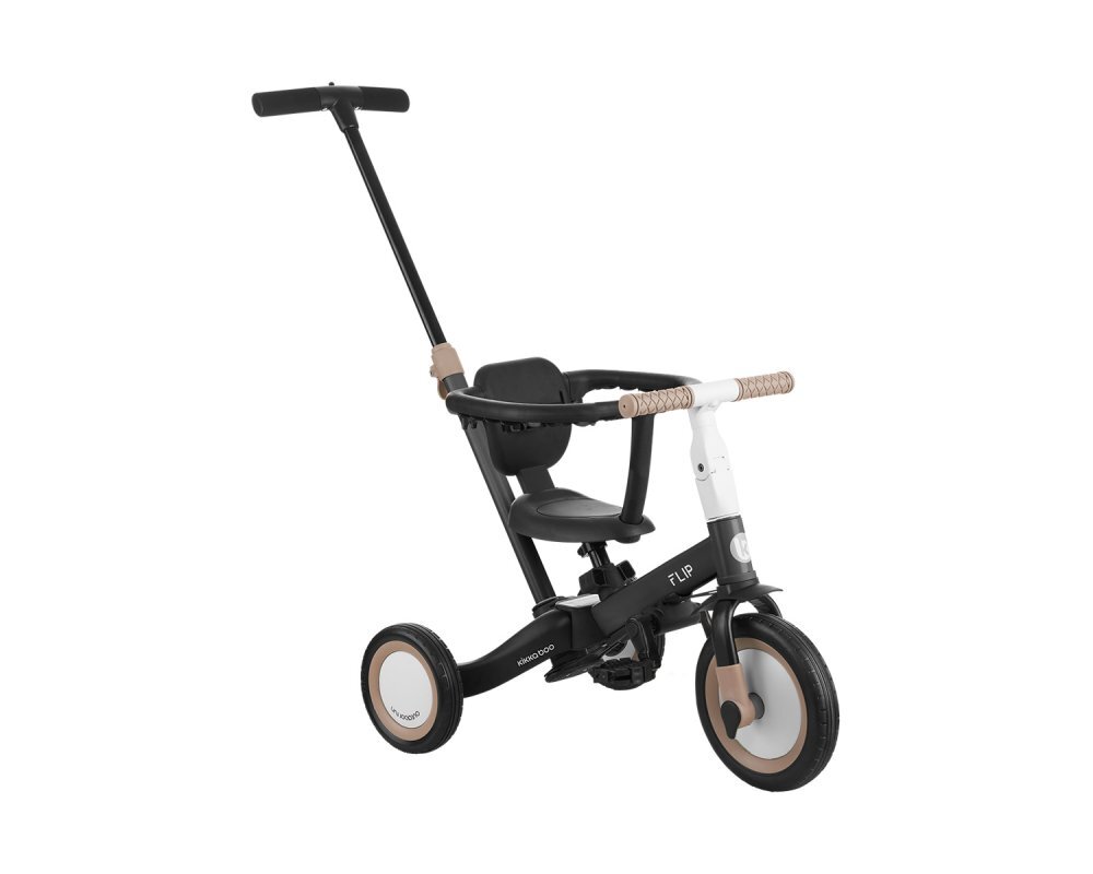 KikkaBoo Tricicleta pentru copii Flip Black multifunctionala transformabila 5 in 1 cu scaun reglabil bara de protectie detasabila potrivita de la 1 an la 5 ani
