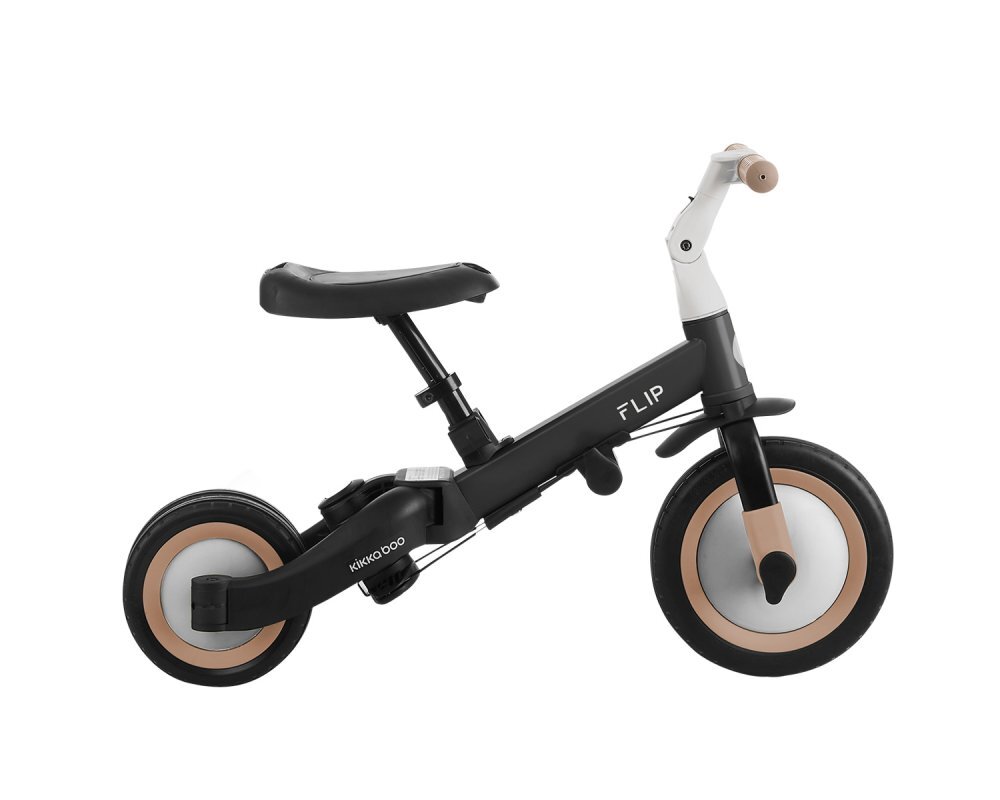 KikkaBoo Tricicleta pentru copii Flip Black multifunctionala transformabila 5 in 1 cu scaun reglabil bara de protectie detasabila potrivita de la 1 an la 5 ani