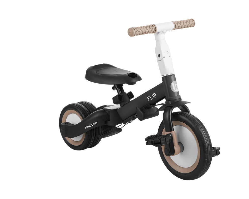 KikkaBoo Tricicleta pentru copii Flip Black multifunctionala transformabila 5 in 1 cu scaun reglabil bara de protectie detasabila potrivita de la 1 an la 5 ani