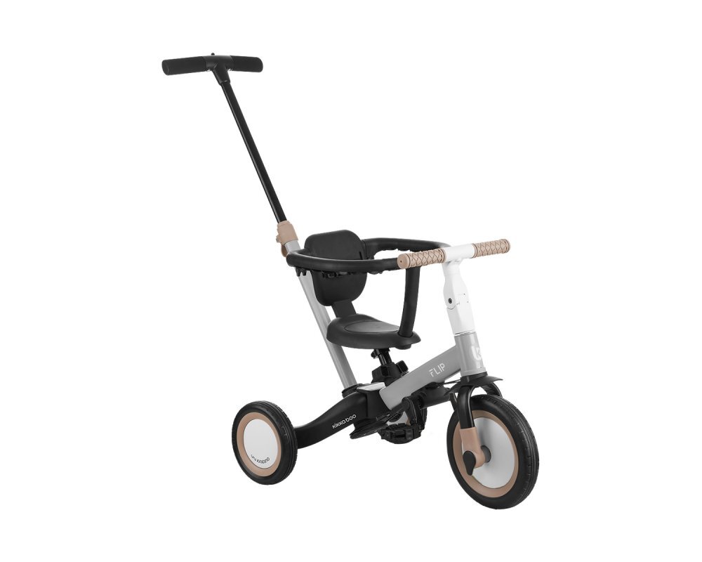 KikkaBoo Tricicleta pentru copii Flip Grey multifunctionala transformabila 5 in 1 cu scaun reglabil bara de protectie detasabila potrivita de la 1 an la 5 ani