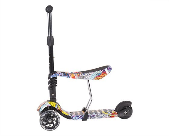 KikkaBoo Trotineta evolutiva Scooter 3 in 1 Ride and Skate Scretch cu roti luminoaseghidon si scaun reglabilerulmenti ABEC-7recomandata de la 18 luni