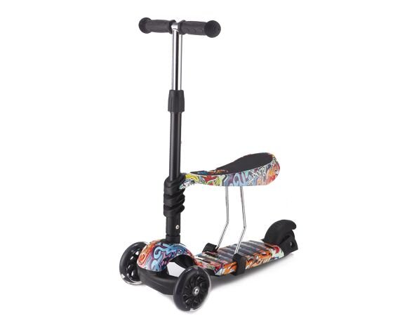 KikkaBoo Trotineta evolutiva Scooter 3 in 1 Ride and Skate Scretch cu roti luminoaseghidon si scaun reglabilerulmenti ABEC-7recomandata de la 18 luni