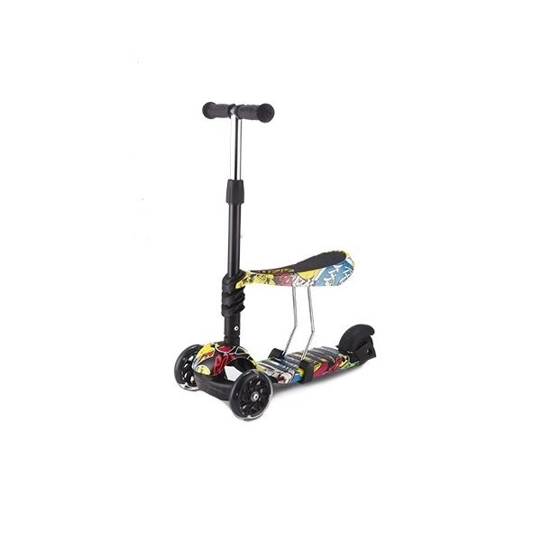 KikkaBoo Trotineta evolutiva Scooter 3 in 1 Ride and Skate Train cu roti luminoaseghidon si scaun reglabilerulmenti ABEC-7recomandata de la 18 luni