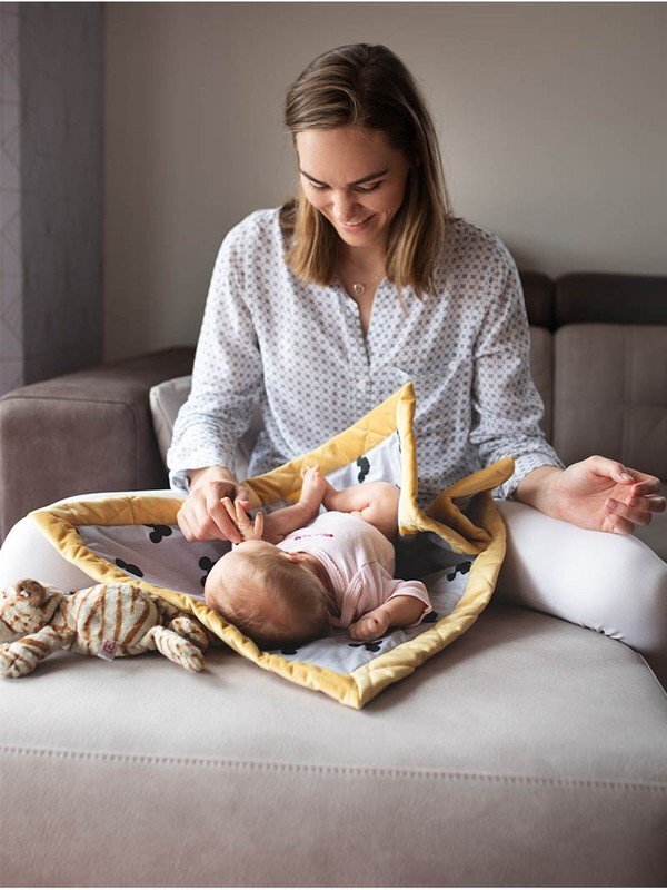 Kinder Hop Paturica Soft Touch cu doua fete catifea si bumbac 50x70 cm Mustard