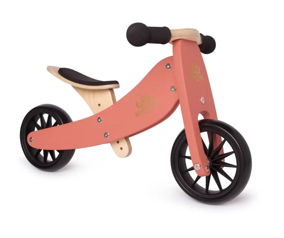Kinderfeets Tricicleta copii fara pedale transformabila Tiny Tot Coral 12 luni+ inaltimea scaunului reglabila de la 21.5 pana la 28 cm bambus 100