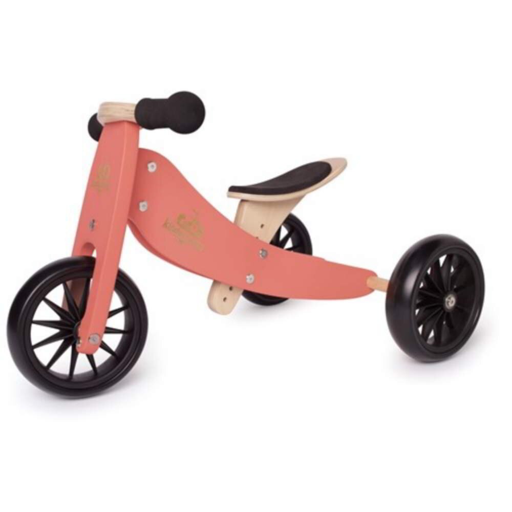 Kinderfeets Tricicleta copii fara pedale transformabila Tiny Tot Coral 12 luni+ inaltimea scaunului reglabila de la 21.5 pana la 28 cm bambus 100