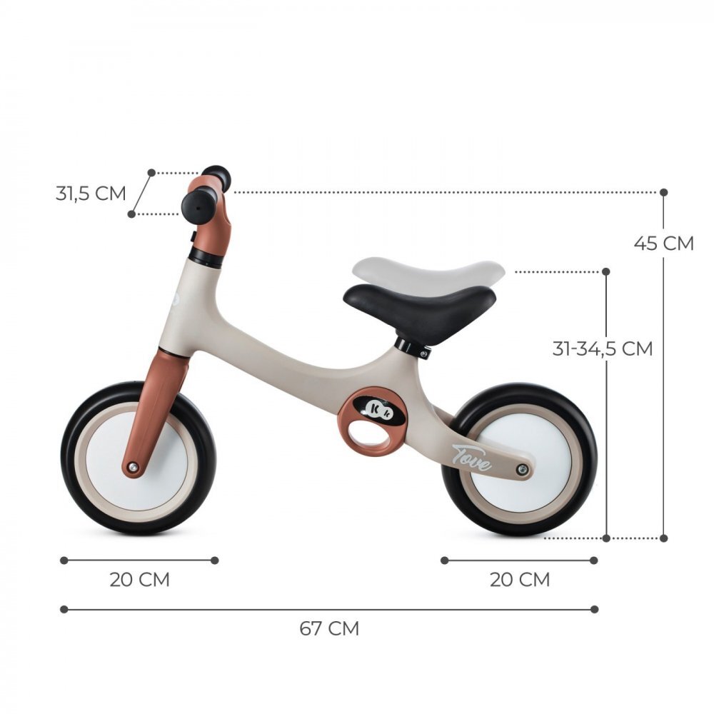 KINDERKRAFT Bicicleta copii fara pedale Tove desert beige 8 inch roti spuma EVA scaun reglabil 31-345 cm greutate redusa manere de transport Unghi de viraj limitat varsta 2-4 ani