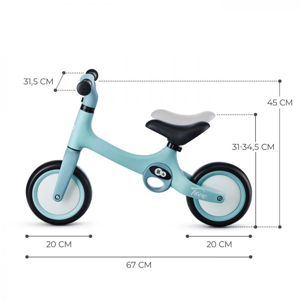KINDERKRAFT Bicicleta copii fara pedale Tove summer mint 8 inch roti spuma EVA scaun reglabil 31-345 cm greutate redusa manere de transport Unghi de viraj limitat varsta 2-4 ani